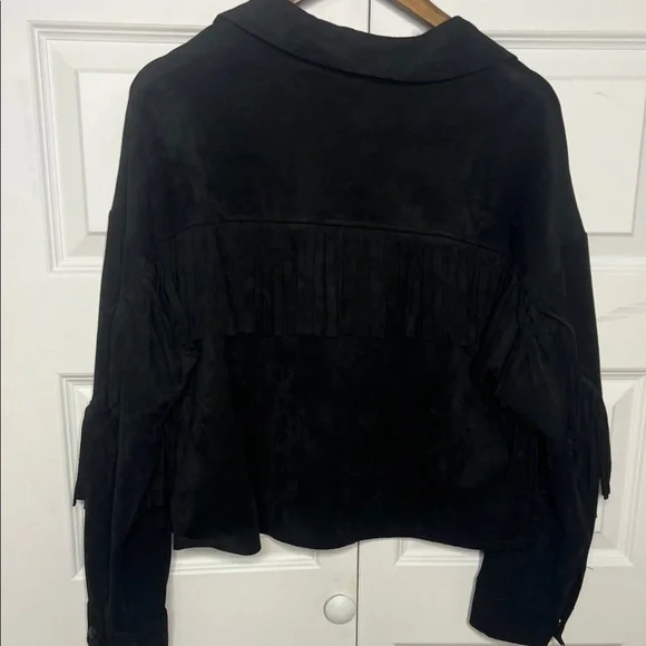 Loveriche Faux Suede Fringe Jacket Black Size Large Western Boho - Picture 6 of 6
